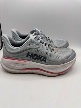 Hoka Bondi 9 Women's 8.5D wide shoe Light Gray & Pink S5